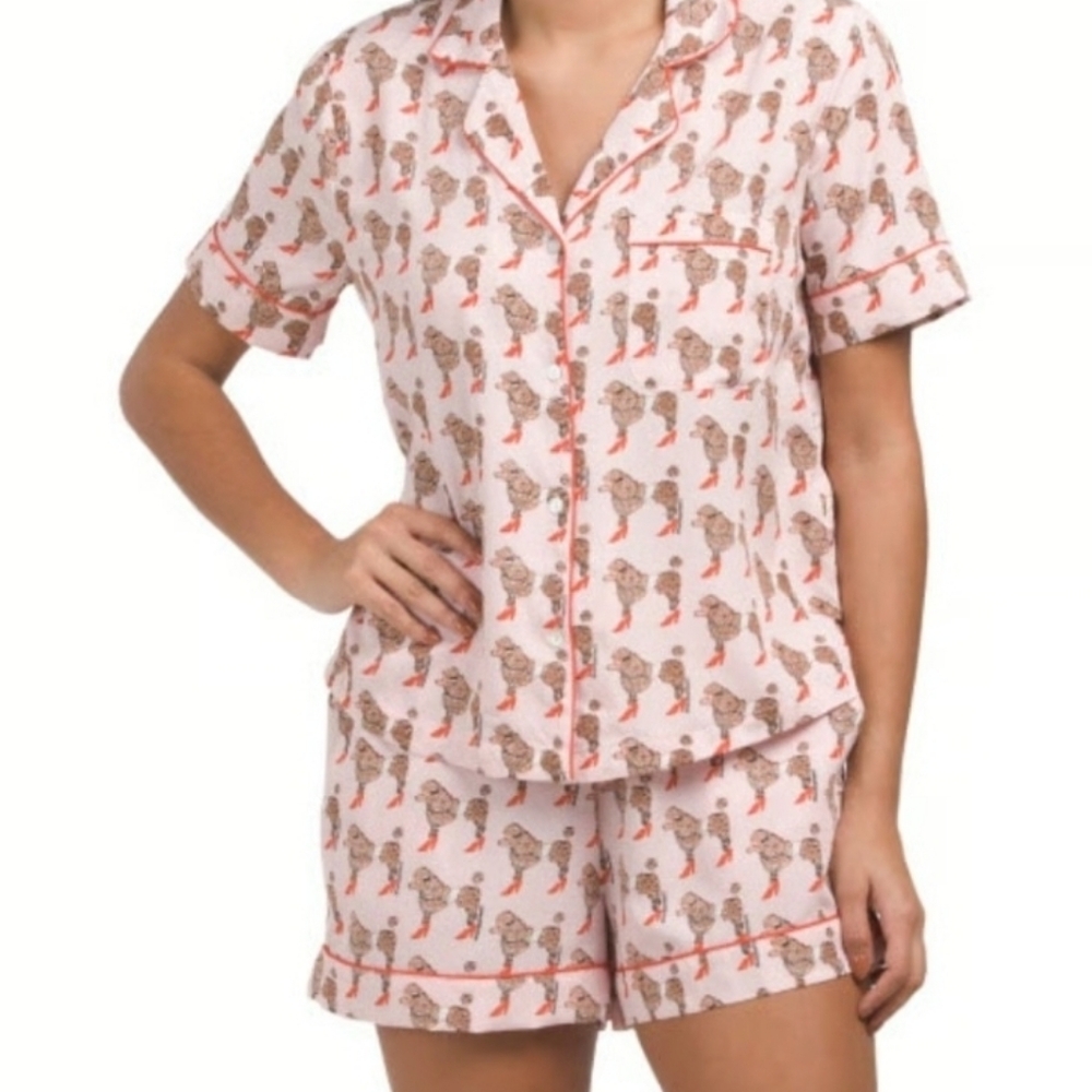 BOUFFANTS & BROKEN HEARTS 2pc Sassier Poodles Pajama Pink Shorts Set Size M-NWOT - Picture 1 of 4